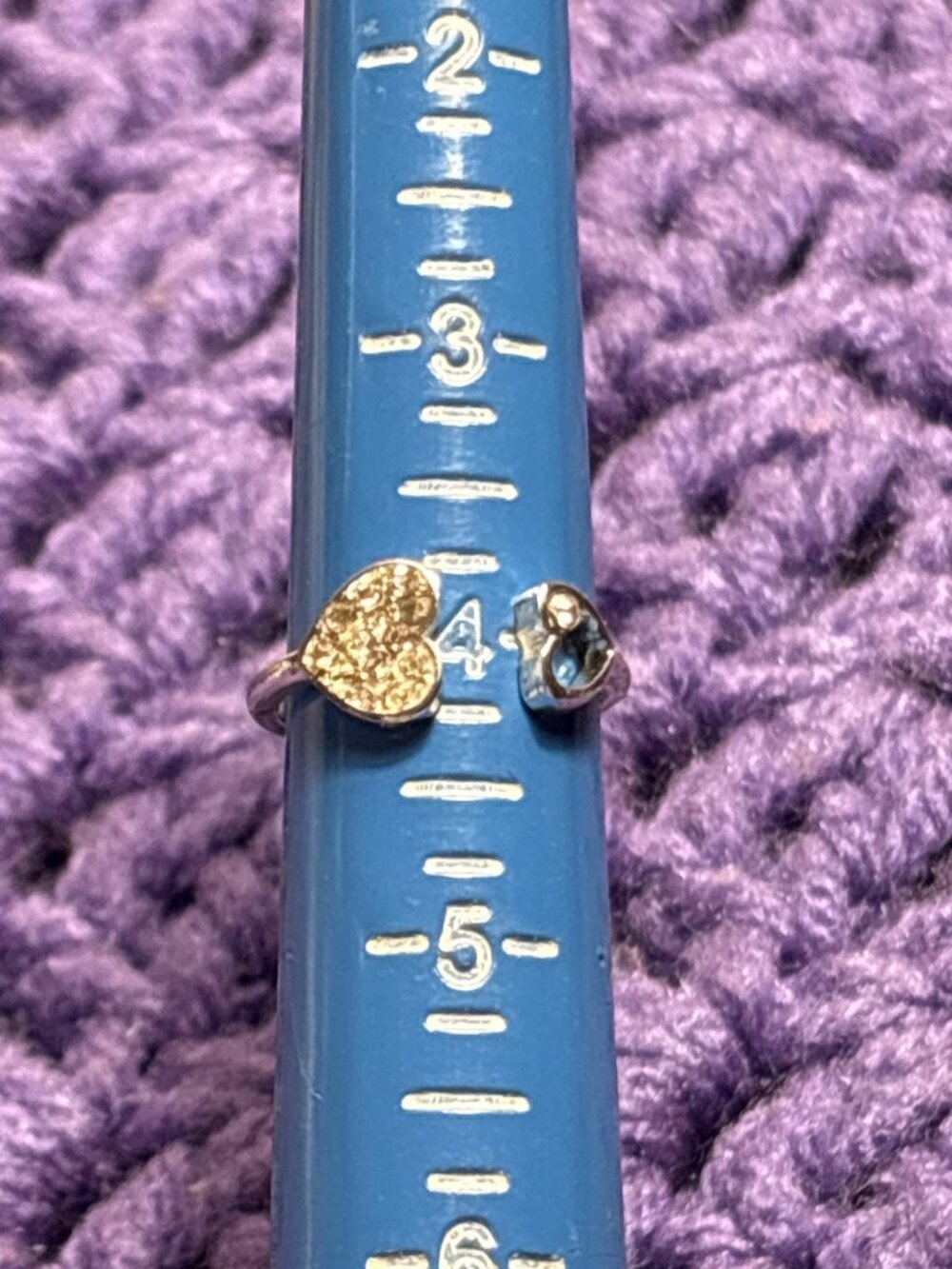 Silvertone Ring Size 4 Two Hearts Clear Rhinestones